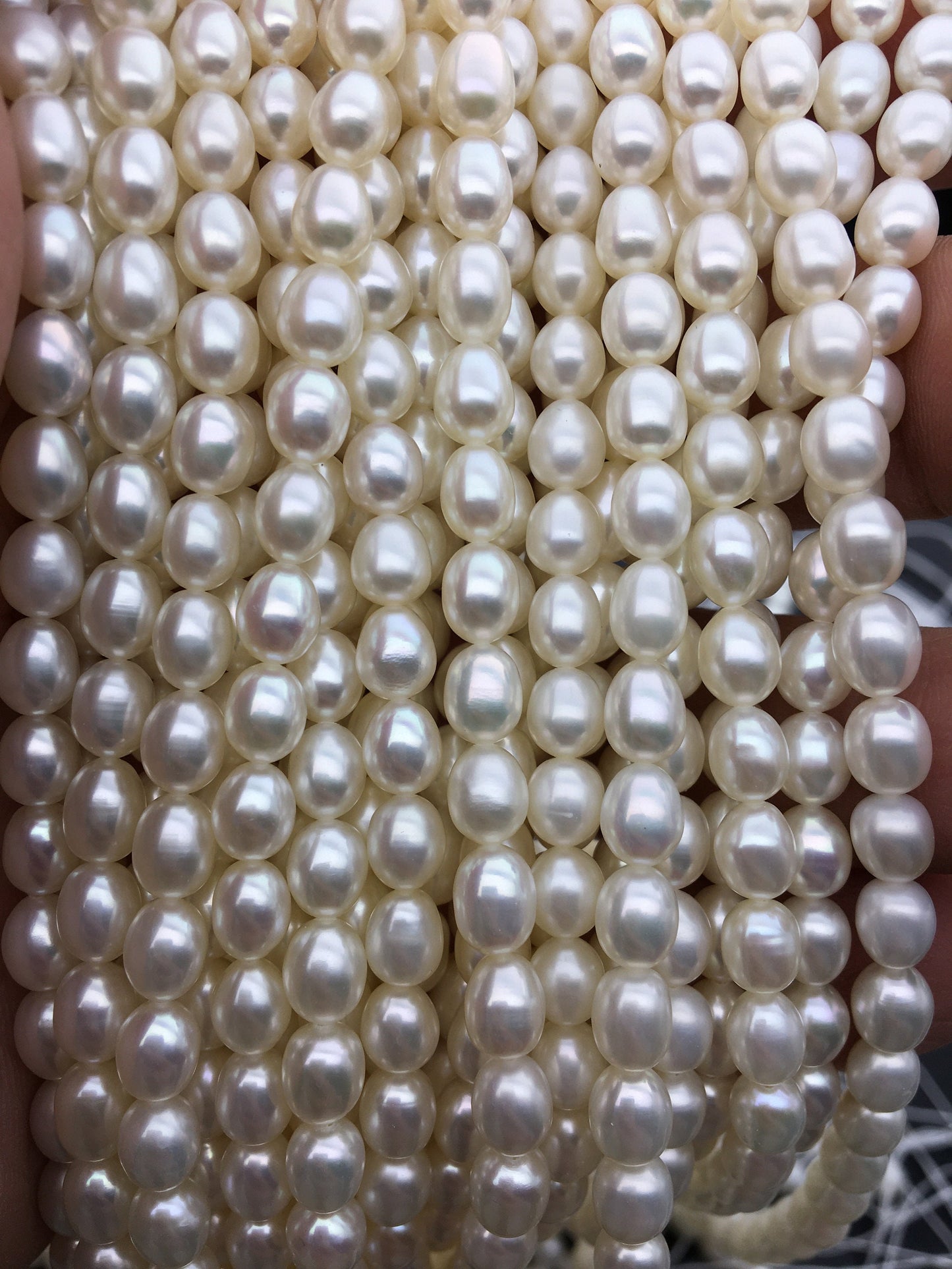 AAA 5.5-6mm*6.3-7.3mm white oval freshwater pearls,high quality,white rice pearl,Full Strand,Freshwater Pearl Rice Beads,LR5-3A-51