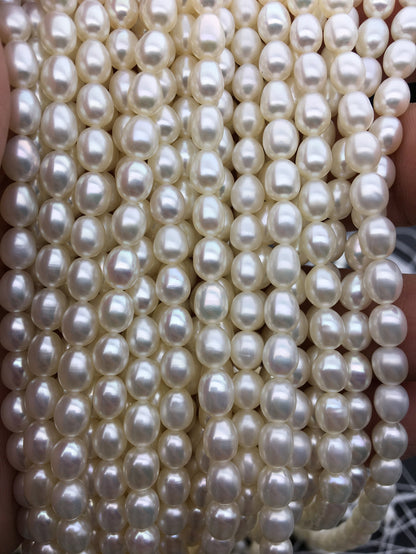 AAA 5.5-6mm*6.3-7.3mm white oval freshwater pearls,high quality,white rice pearl,Full Strand,Freshwater Pearl Rice Beads,LR5-3A-51