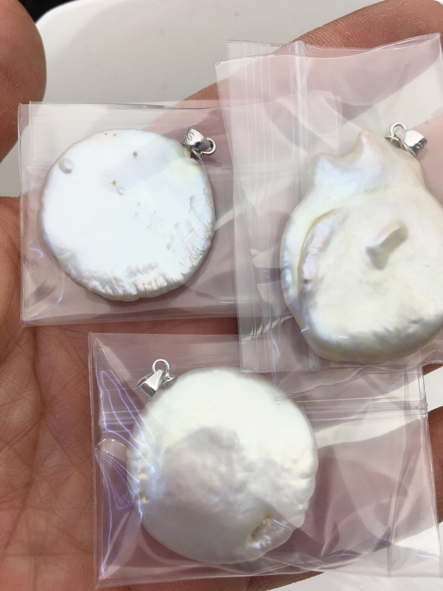 1pc AA 20-23mm White Keshi freshwater pearl pendant,sterling silver,NC1-T39