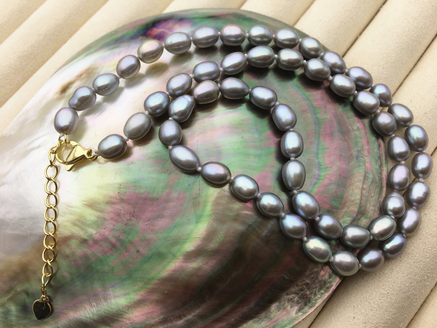 16.5+2'' AAA 5-5.5mm gray tiny rice freshwater Pearl necklace,genuine freshwater Pearl necklace,Natural Pearl Necklace,NPN1-001
