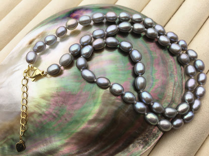 16.5+2'' AAA 5-5.5mm gray tiny rice freshwater Pearl necklace,genuine freshwater Pearl necklace,Natural Pearl Necklace,NPN1-001