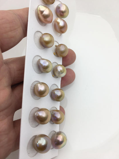 7pairs AAA 11-12mm Natural Bronze baroque drop edison freshwater pearl Pair,top half hole,ED11-3A-2-36
