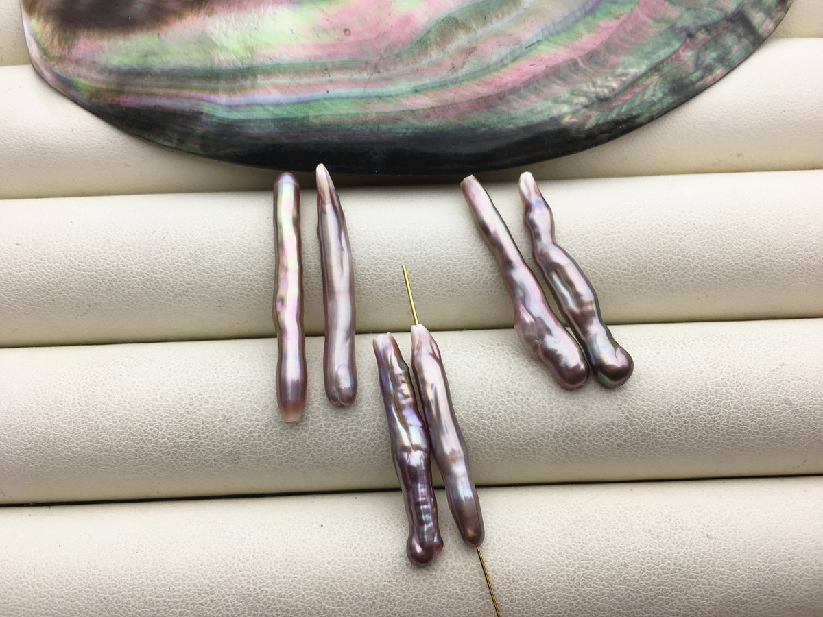 AAA- 4-6x25-32mm Purple Toothpick pearls Pair,for make dangle earrings,0.9mm through hole,ZS-127-62-35