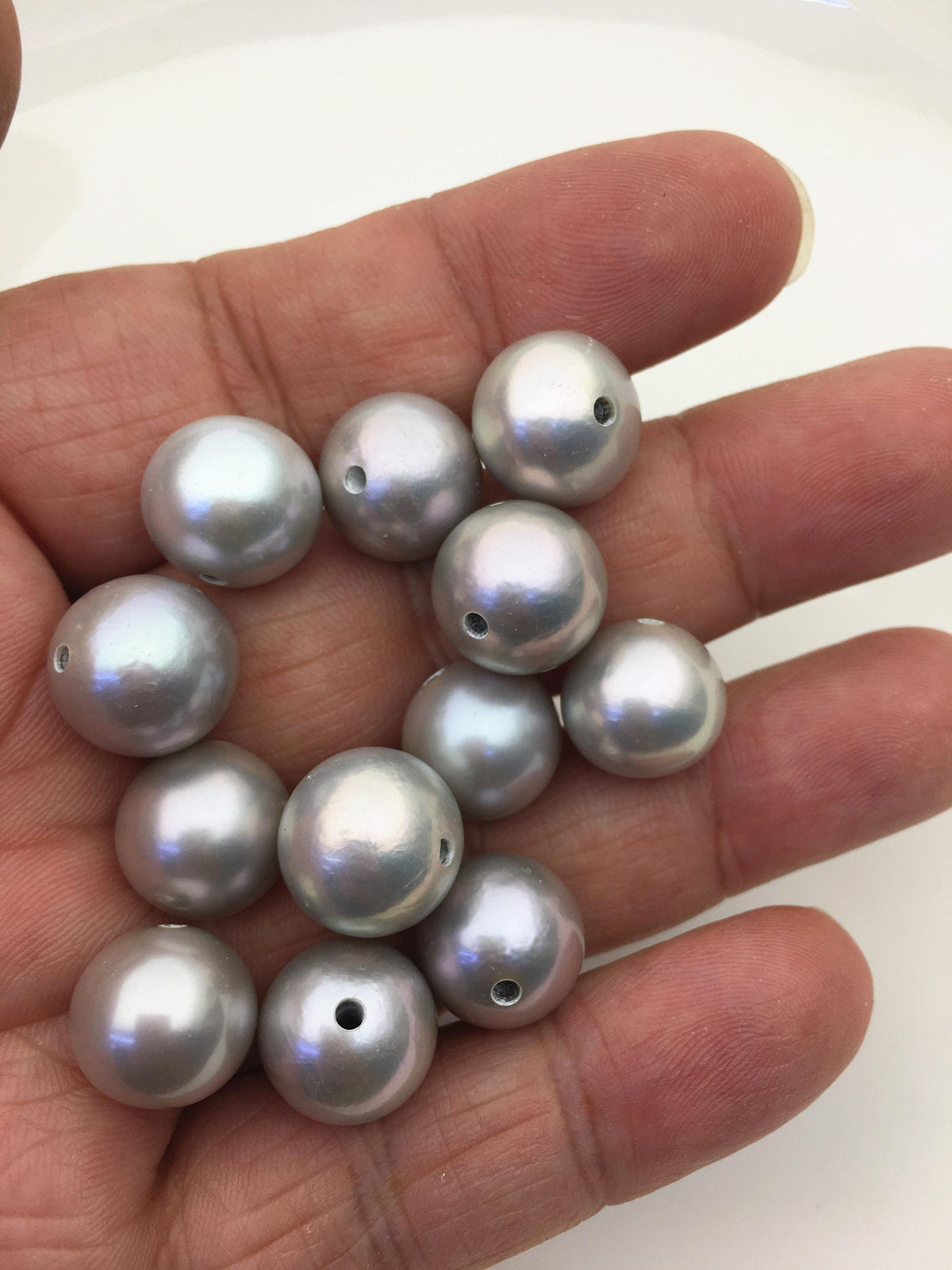5pcs AAA/AA+ 13-14mm gray round freshwater pearls,2.2mm large hole,RP13-T9