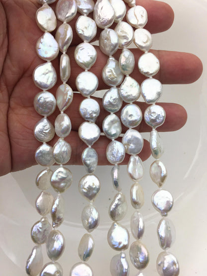25'' AA+ 11-12mm White Coin Pearl Necklace - petite Pearl Necklace - Pearl Jewelry,NPN1-050