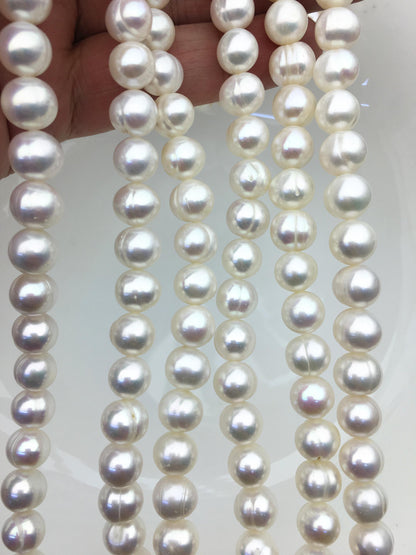 AA 9-10mm white near round potato freshwater pearls,freshwater potato shape pearl string,CR9-2A-12