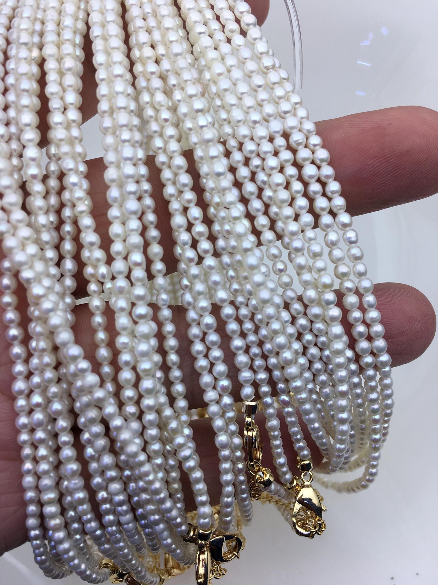 15.3+2'' AA+ 2.5-3mm tiny white rice freshwater Pearl necklace,genuine freshwater Pearl necklace,Natural Pearl Necklace,NPN1-136