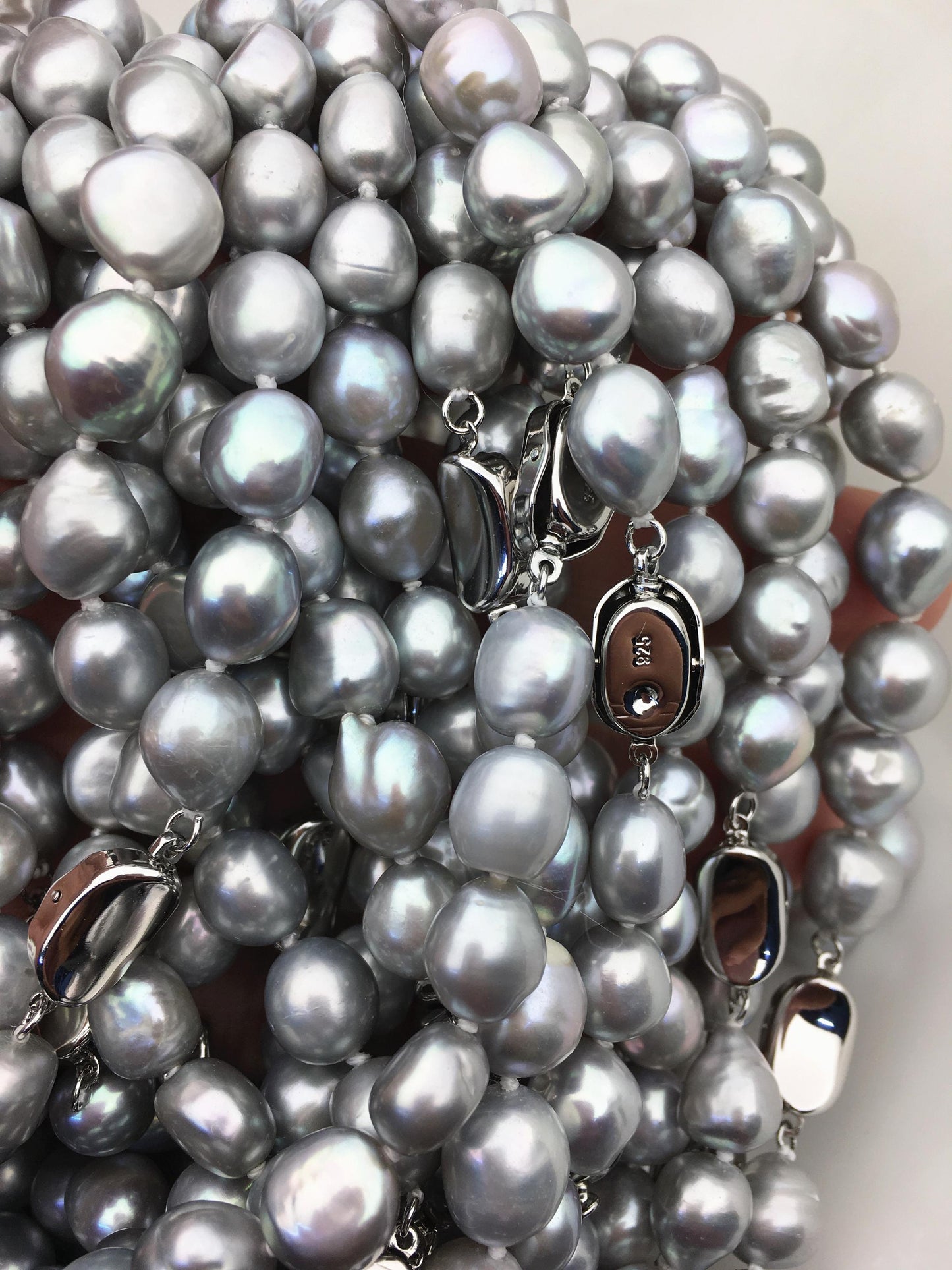 17.5'' AAA 9.3-10.3mm gray nugget pearl Necklace,NPN1-T75