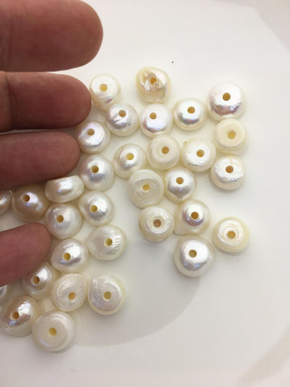 20pcs AA 11-13mm big button round freshwater pearls,2.2mm large hole,Rondelle pearl Beads,DIY material,SM12-2A-1