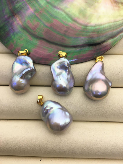 3pcs AAA 12-15mm Gray baroque pearl pendant necklace,S925 Sterling silver pendant,NC1-041-11