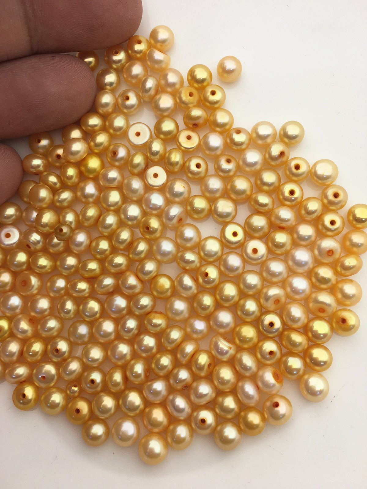 30pcs AAA 5.5-6mm yellow button round freshwater pearl,0.9mm half hole,BTN5-T5