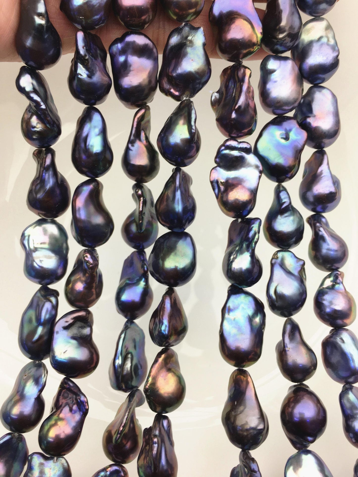 15.5'' AAA 13-16mm Black Green Blue Rainbow flame ball pearl,FL15-3A-7-15