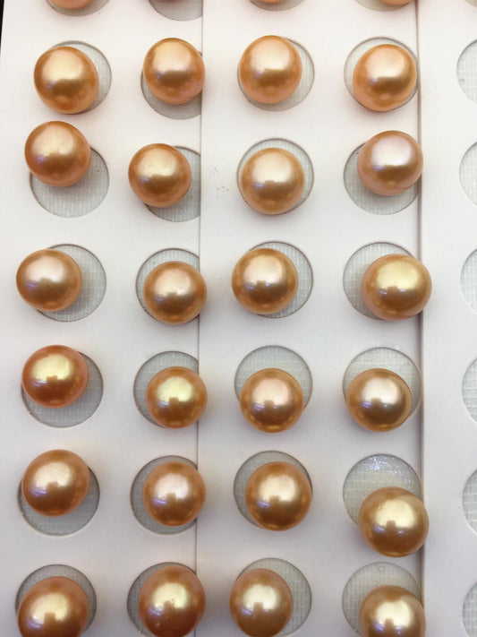 1 pair AAA 11-12mm Peach Orange Rainbow Round edison freshwater pearl,ED12-3A-1-19