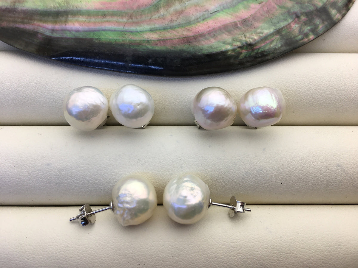 AA+ 11-13mm white baroque edison pearl stud earrings,SE3-T9-18
