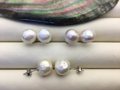AA+ 11-13mm white baroque edison pearl stud earrings,SE3-T9-18