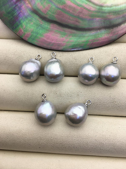 2 pairs AAA 11-12mm gray baroque drop edison freshwater pearl Pair,ED11-3A-2-44