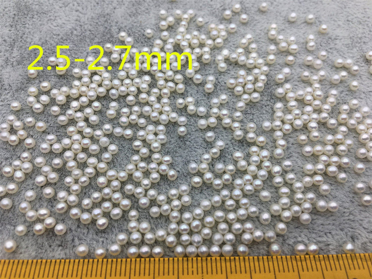 10pcs AAA 2.5-2.7mm white near round seed freshwater pearls,half hole,through hole, For Earrings or Rings,Birthday pearl,RP2-3A-2-1