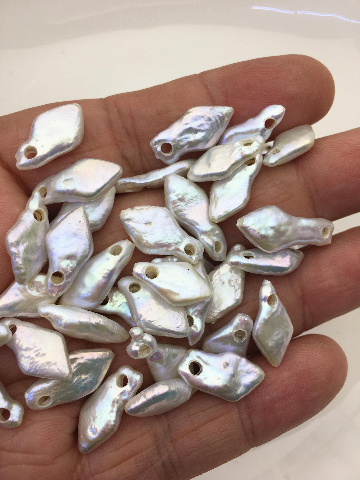 20pcs AAA 8-10mm white diamond freshwater pearls,2.2mm top large big hole,ZS-103-11