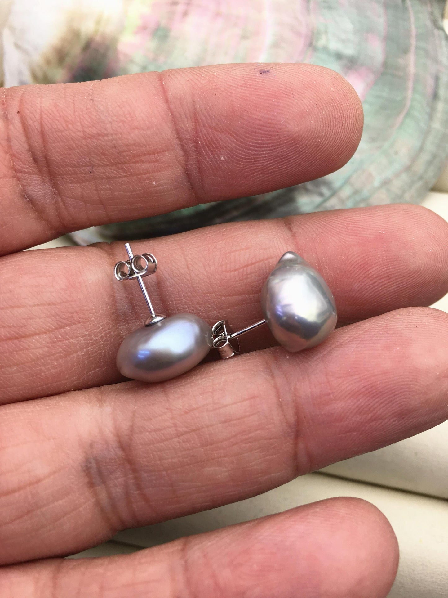 3 pairs AAA 11-13mm gray nugget baroque edison pearl stud earrings,SE3-T1