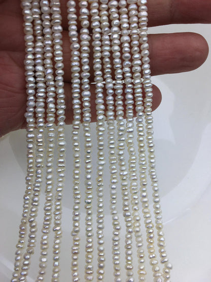 AA 3-3.5mm white tiny button potato freshwater pearls,Rondelle pearl Beads,ivory freshwater pearl,loose strands,SM3-2A-7