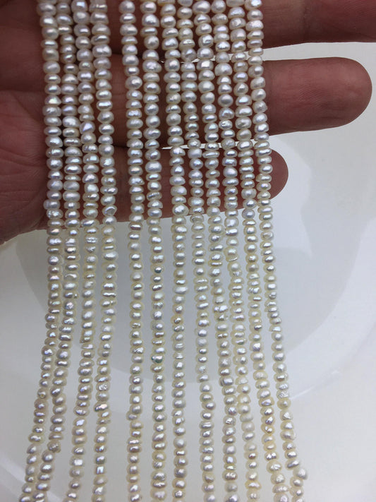 AA 3-3.5mm white tiny button potato freshwater pearls,Rondelle pearl Beads,ivory freshwater pearl,loose strands,SM3-2A-7
