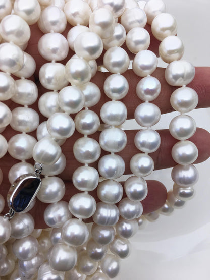 17.5 inches AA+ 9.3-10.3mm potato pearl Necklace,white Pearl necklace,NPN1-040