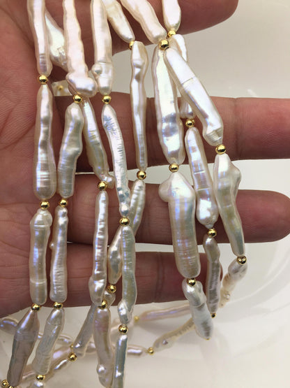 33'' AA+ 4-8mm white toothpick keshi biwa freshwater Pearl necklace,genuine freshwater Pearl necklace,NPN1-024-6