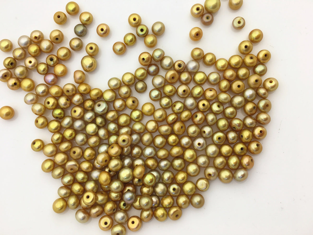 30pcs AAA 4.5-5mm brown button round freshwater pearl,0.9mm half hole,BTN4-T1