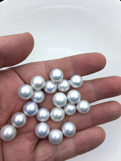 High Luster!12pcs AAA 11-12mm white round freshwater pearl pair,half hole,RP11-3A-10