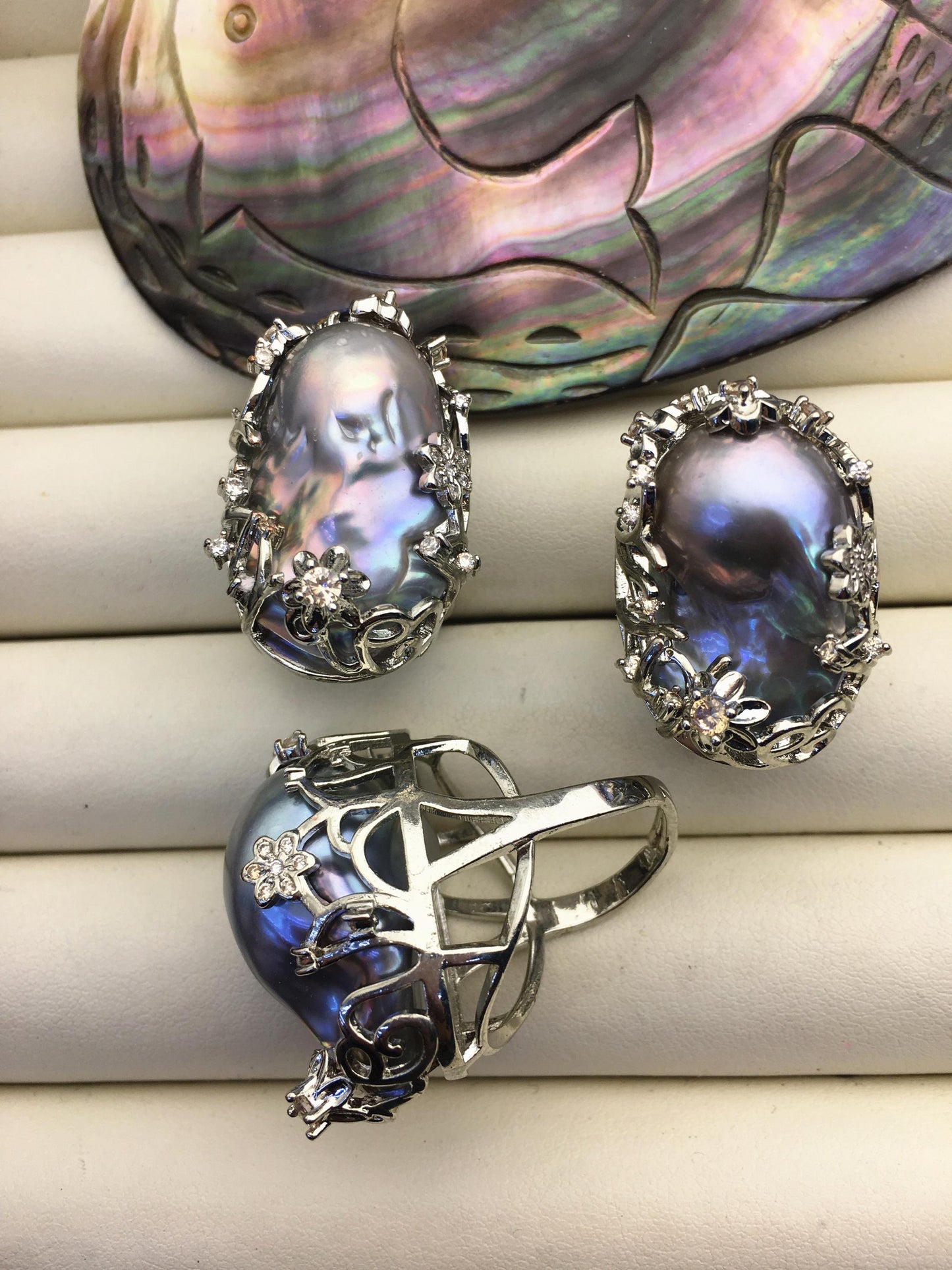 AAA Big Gray Baroque Pearl rings,affordable engagement rings,pearl wedding rings,promise rings for her,R1-029
