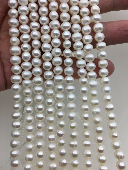 AA+ 6-6.5mm white potato freshwater pearl,white color real fresh water loose pearl string wholesale in bulk,CR6-2A-9