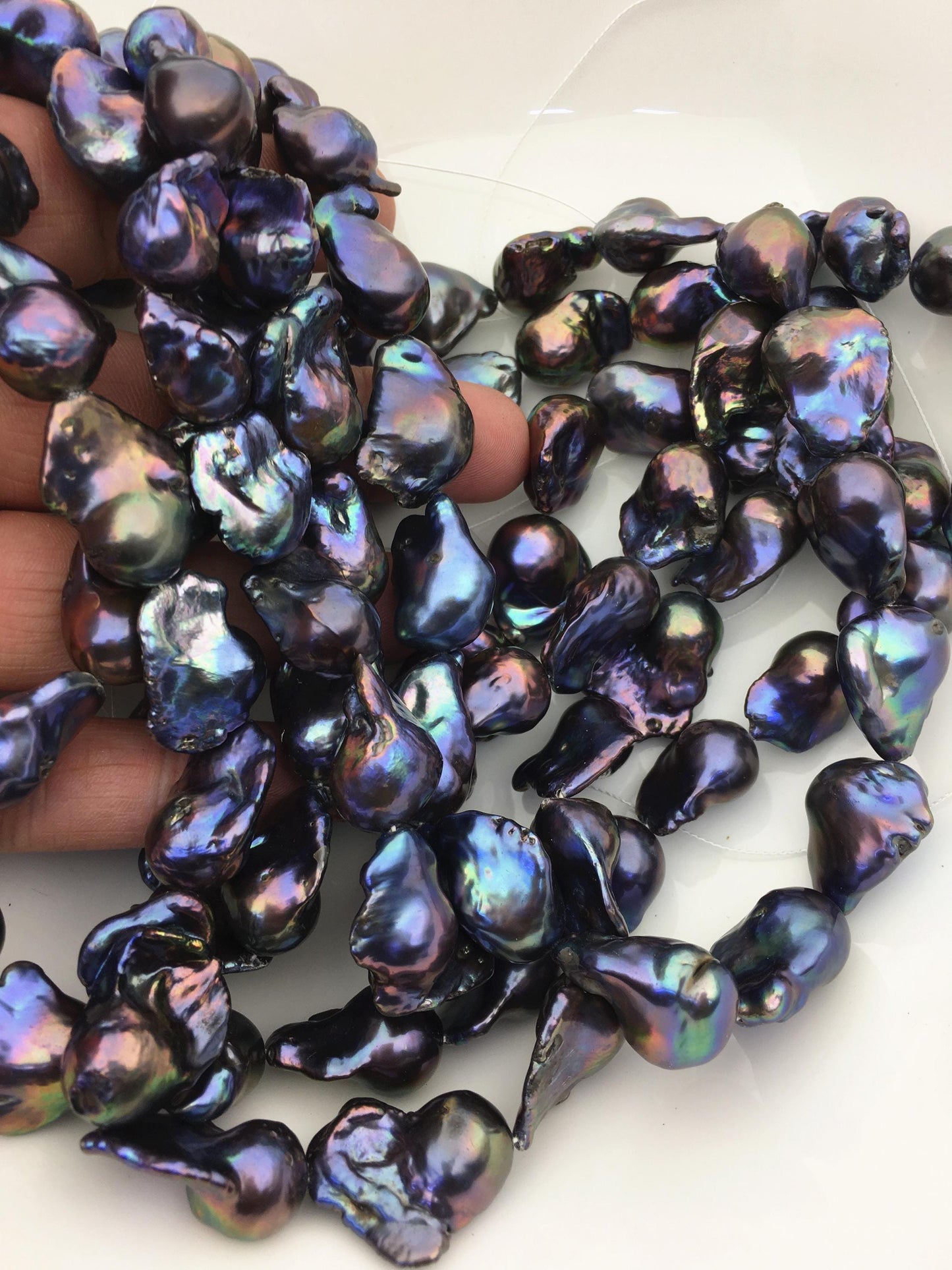 15.5'' AA+ 13-17mm Green Blue Black Rainbow flame ball pearl,FL15-2A-5-7