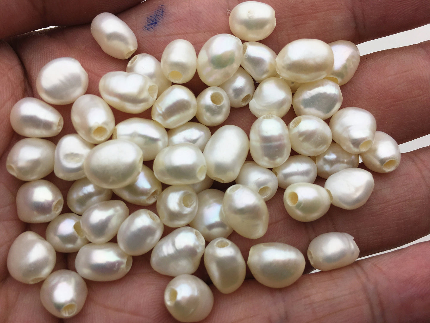 30pcs AA+ 7.4-8.4mm white nugget freshwater pearls,2.2mm large hole,LM8-2A-2