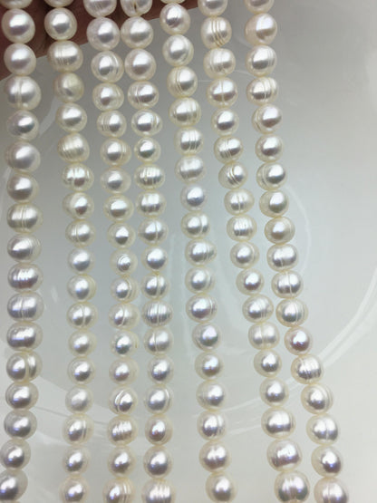 AA+ 6.5-7.5x8-8.5mm White Near round pearls, around 52 beads,potato shape pearl,Full Strand,Freshwater Pearl Near round Beads,CR7-2A-4