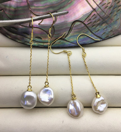 AAA 10-11mm White Keshi pearl Tassels dangle earrings, 925 Sterling Sliver Gold Plated pearl earrings,pearl for women,SE3-009