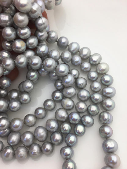 48'' 9mm Gray Near round potato Pearl Necklace,dark gray Pearl necklace,gray round pearl, Love, Mothers Day,Happiness,wholesale,NPN1-002