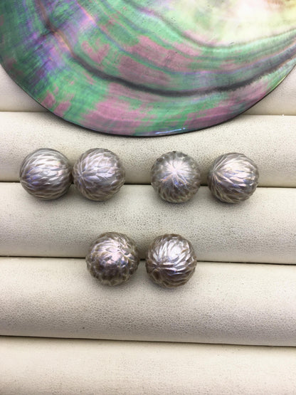 1 pair AAA 13-14mm Gray HandMade Carved Skull Freshwater Pearl Beads For Earrings,CAC-T25