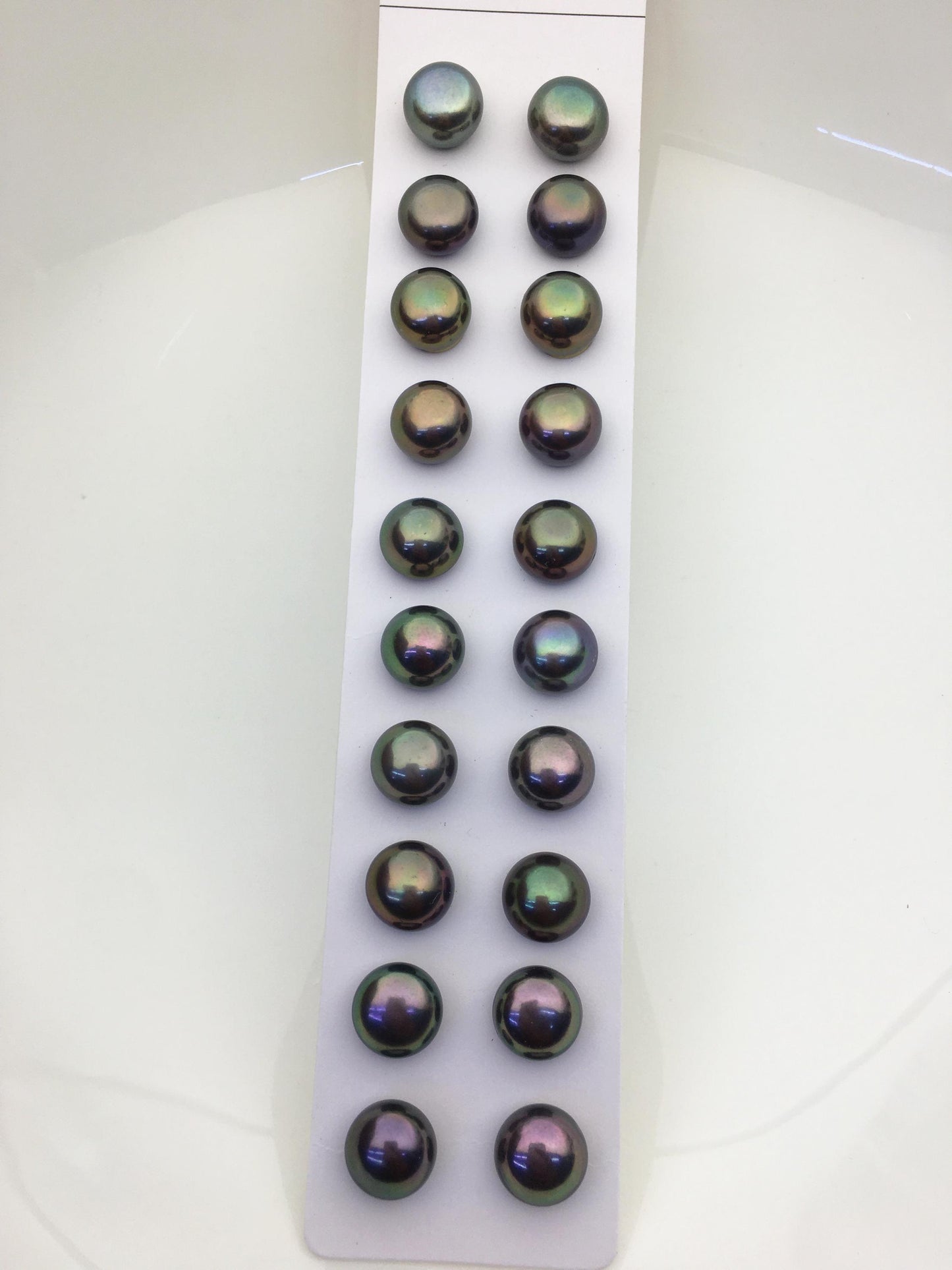 10 pairs AAA 10.5-11mm green rainbow button round freshwater pearls,BTN10-T3