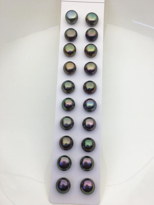 10 pairs AAA 10.5-11mm green rainbow button round freshwater pearls,BTN10-T3