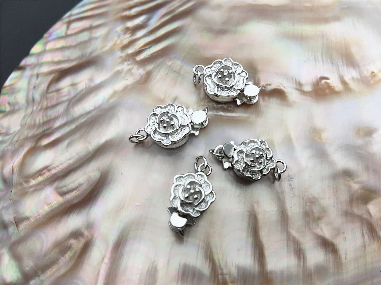 8.5mm 925 sterling silver flower clasp, single strand clasp, push-in pearl clasp, necklace clasp, fashion jewelry findings, ASL-CL-013