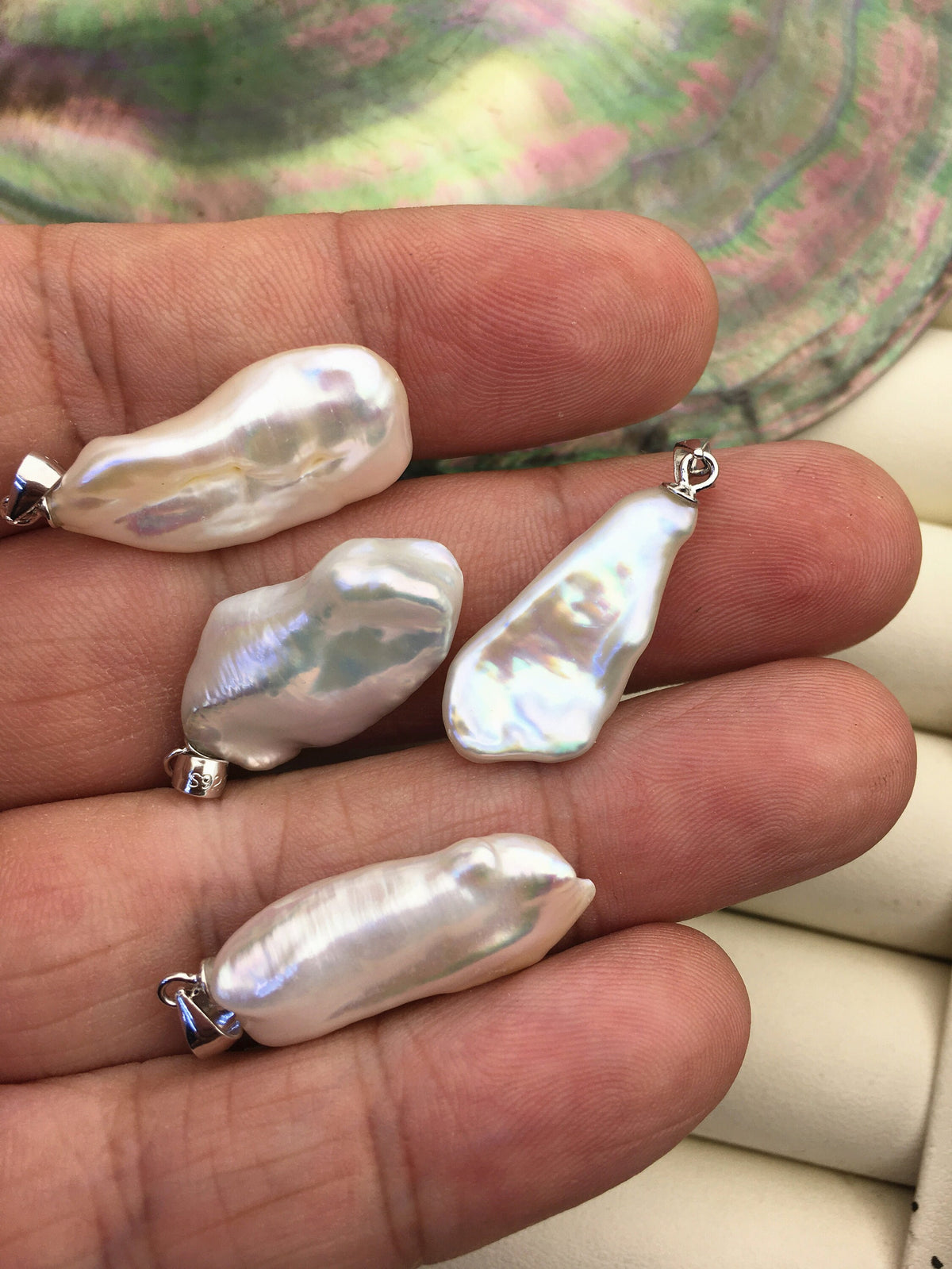 2pcs AAA 10-11mm White Long Keshi freshwater pearl pendant,sterling silver,NC1-T4