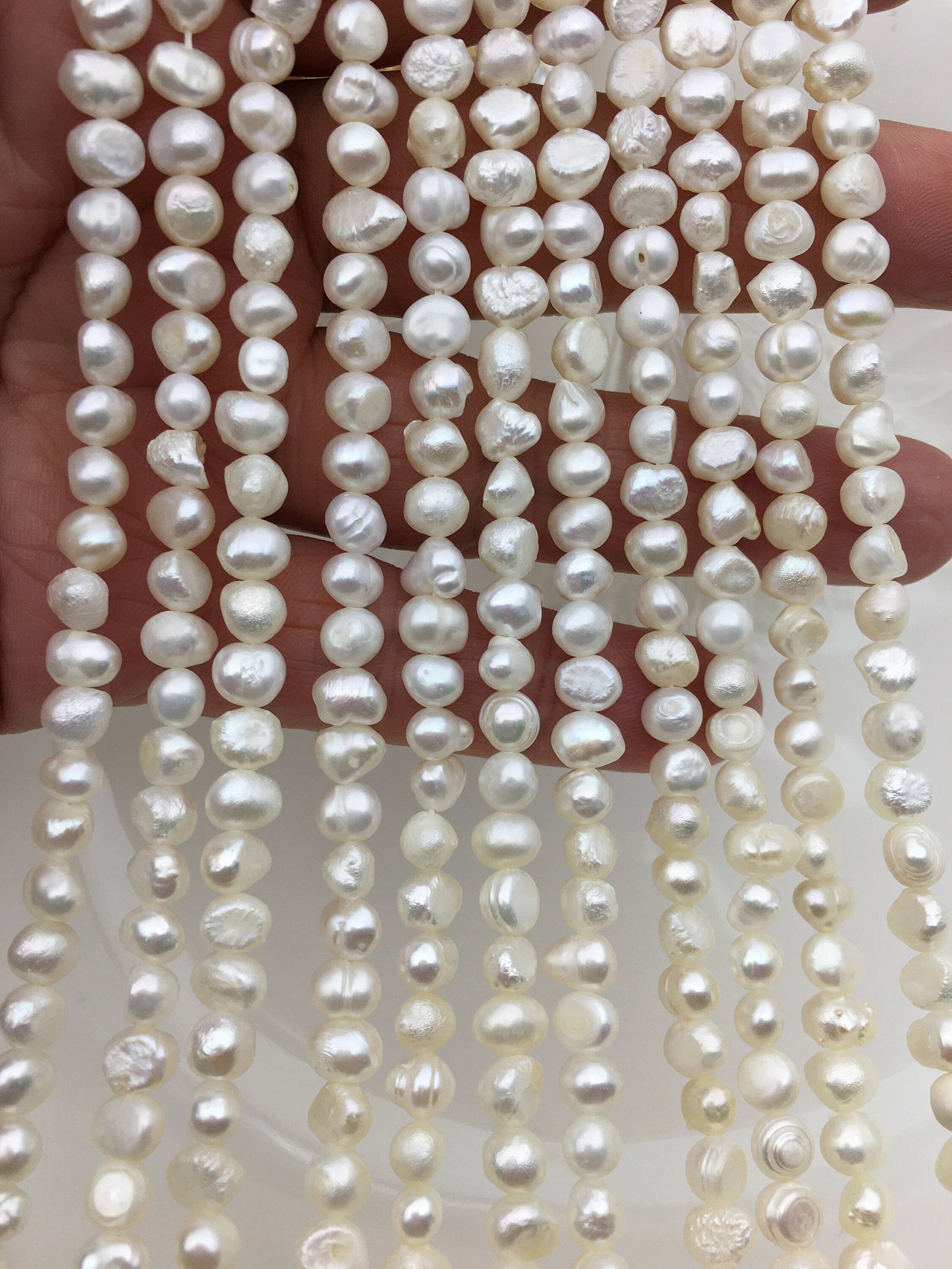2 strands A+ 5-6mm white nugget freshwater pearls,irregular nugget freshwater pearl strand,cheap price,pearl factory china,LM5-2A-4