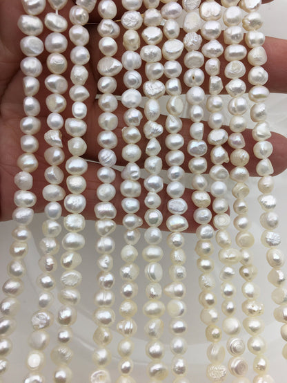2 strands A+ 5-6mm white nugget freshwater pearls,irregular nugget freshwater pearl strand,cheap price,pearl factory china,LM5-2A-4