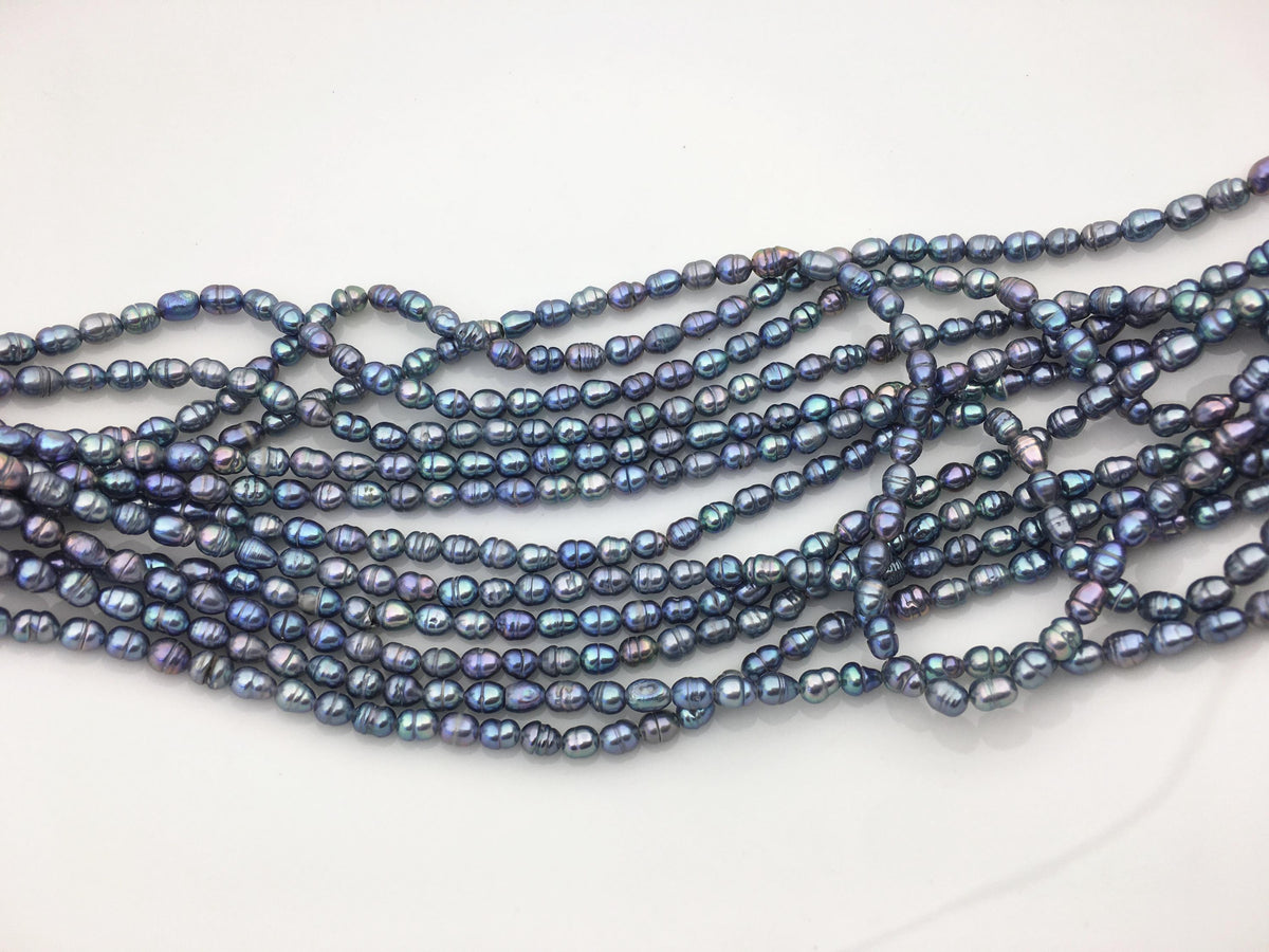 AA 3-3.5mm*4-5mm black blue rice freshwater pearls,LR3-T4
