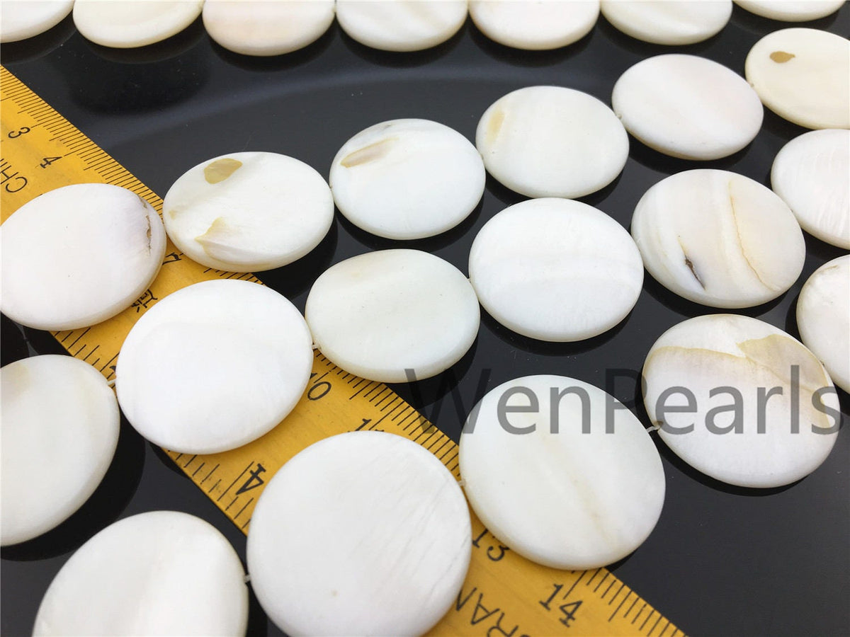 25mm Natural Mother of Pearl shell coin beads full strand,White shell,Ivory shell,GSHE-C-005