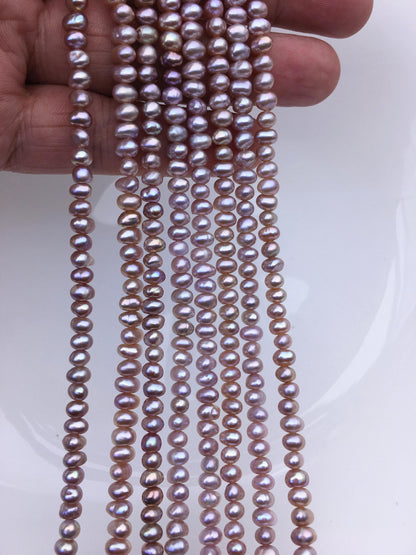 AA+ 4.5-5mm tiny purple button round freshwater pearls,Rondelle pearl Beads,white loose pearl strands,SM4-2A-2