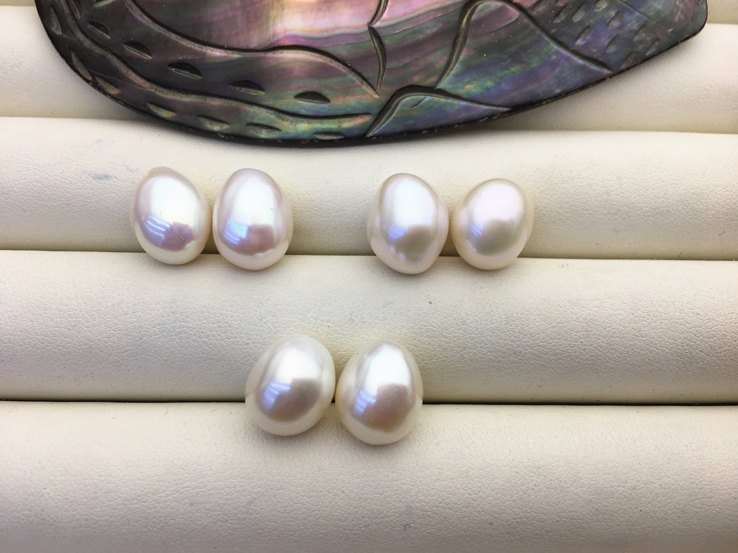 2 pairs AAA 10.3-11.3mm White Nugget baroque loose pearl pairs for stud earrings - no hole - ZS-103-37-15