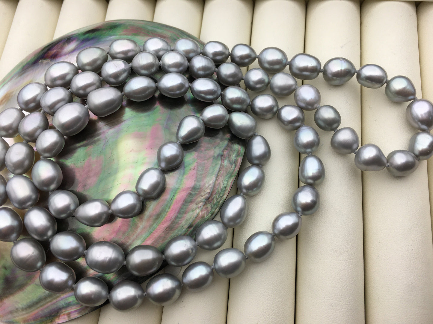 32'' AA+ 8.3-9mm gray rice pearl Necklace,NPN1-152