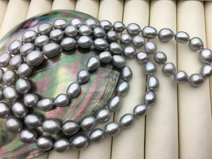 32'' AA+ 8.3-9mm gray rice pearl Necklace,NPN1-152