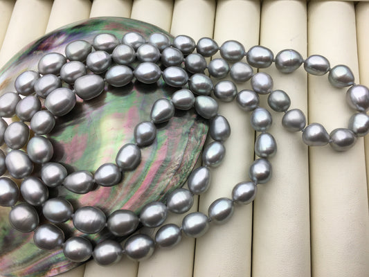 32'' AA+ 8.3-9mm gray rice pearl Necklace,NPN1-152